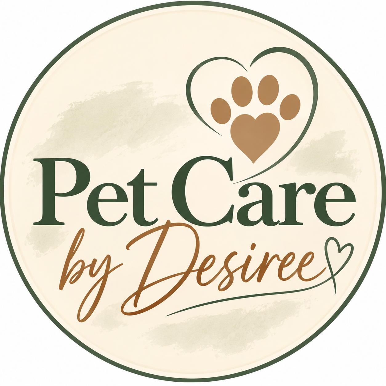 Pet Care by Desiree — heart and paw logo
